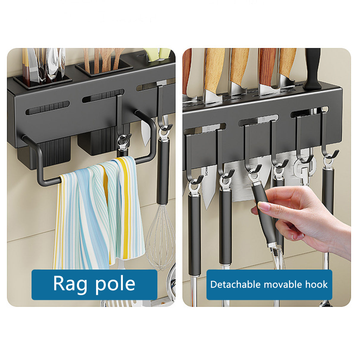 Stainless Steel Kitchen Utensil Storage Rack Organiser Knife Pan Holder Shelves V528-KNIFE-REST-BLACK-40CM-116441