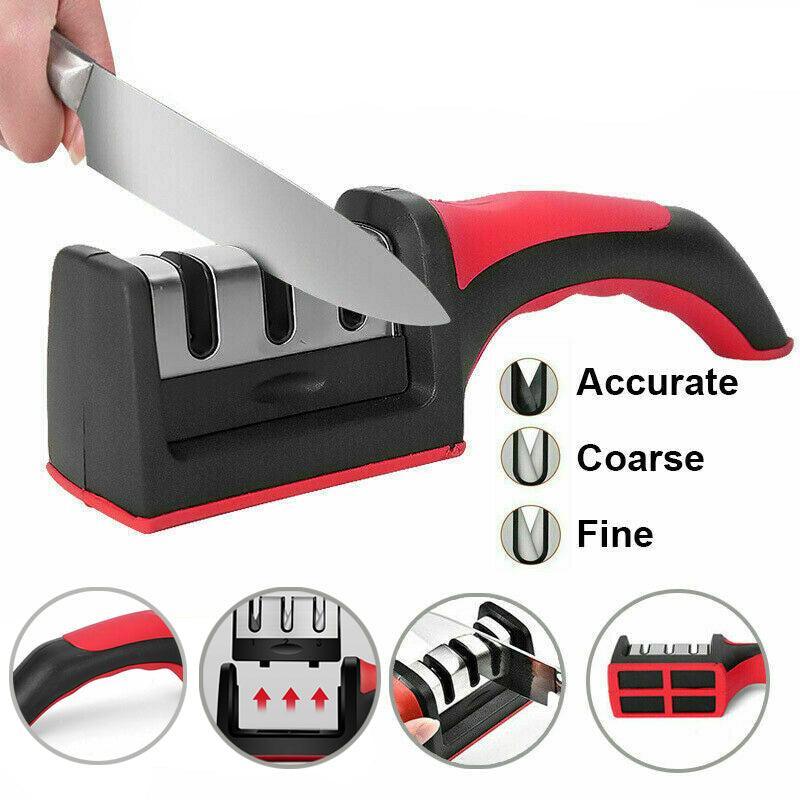 Au Knife Sharpener 3 Stage Kitchen Diamond Sharp Knives Scissor Sharpening Tool V528-KNIFESHARPENING-REDBLACK-54224