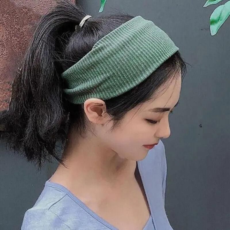 Women Headband Solid Wide Turban Knitted Cotton Hairband Girls Elastic Hair Band - Dark Grey V528-KNITTING-DARKGREY628878