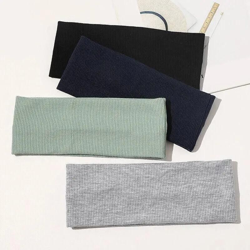 Women Headband Solid Wide Turban Knitted Cotton Hairband Girls Elastic Hair Band - Dark Grey V528-KNITTING-DARKGREY628878