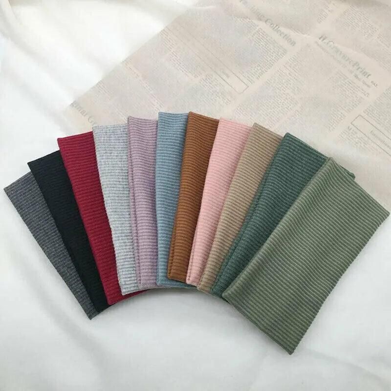 Women Headband Solid Wide Turban Knitted Cotton Hairband Girls Elastic Hair Band - Light Grey V528-KNITTING-GREY-384562