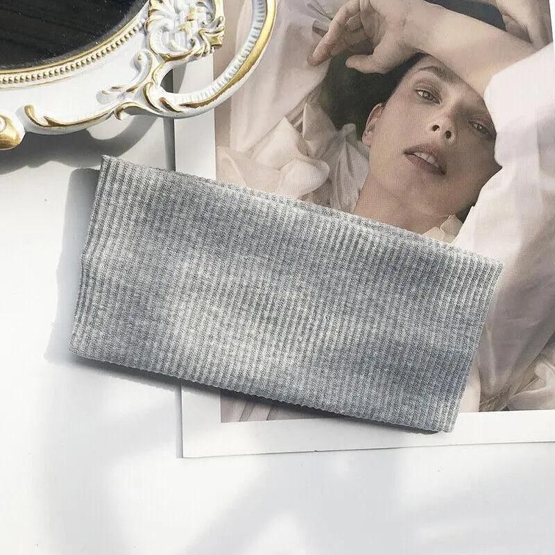 Women Headband Solid Wide Turban Knitted Cotton Hairband Girls Elastic Hair Band - Light Grey V528-KNITTING-GREY-384562