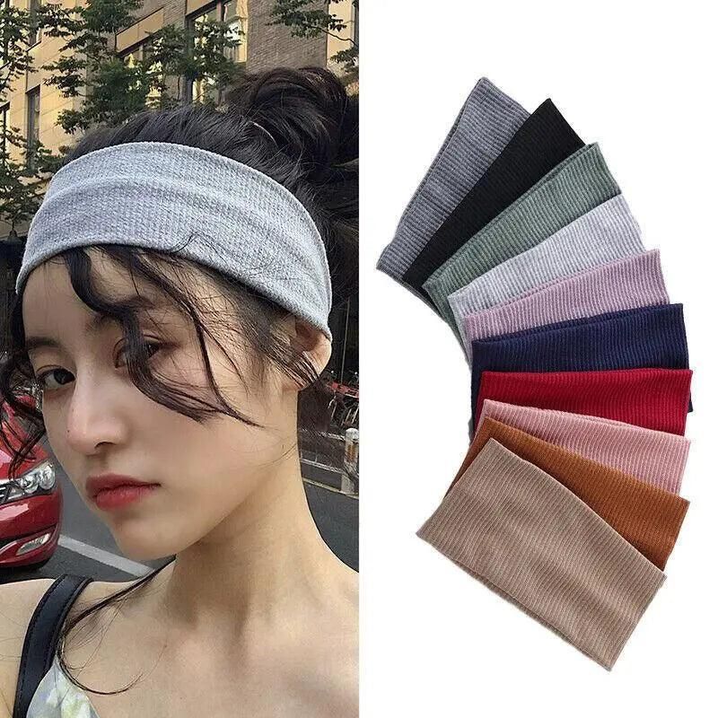 Women Headband Solid Wide Turban Knitted Cotton Hairband Girls Elastic Hair Band - Purple V528-KNITTING-PURPLE-862870