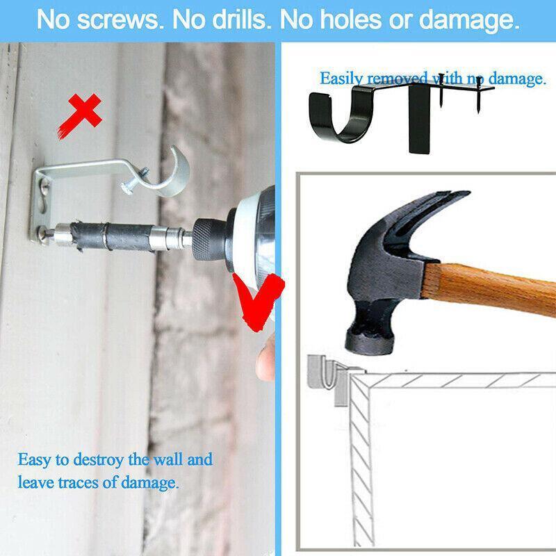 2X Bracket Hang Curtain Rod Holders Single Hook Tap Right Into Window Frame Rod V528-KWIK-HANG-2PCS-655241