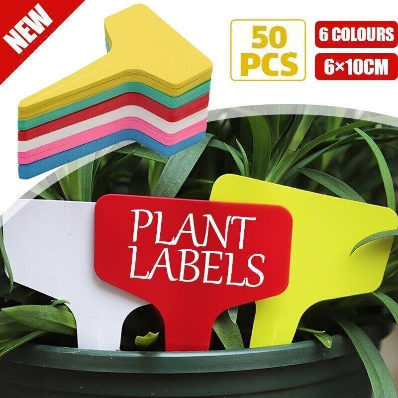 T-Type Plant Labels Flexible Plastic Garden Tags Nursey Seeding Marker Pen White - Red V528-LABEL-6-10-RED50PCS-34652
