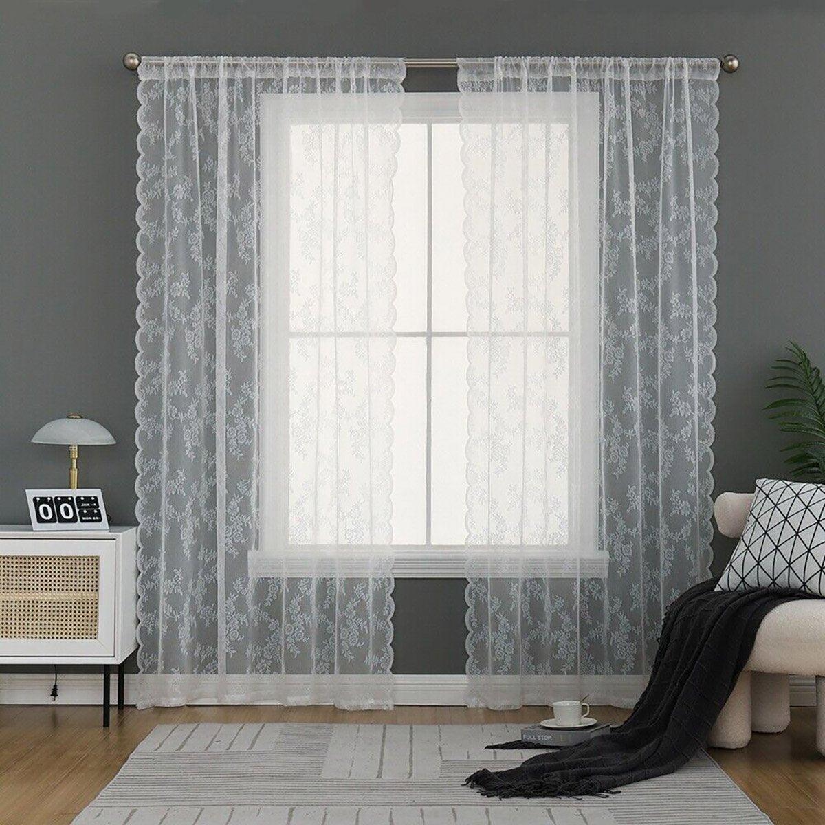 Elegant Lace Curtain Bedroom Window Door Screen Privacy Window Decor - 75*120cm V528-LACE-CURTAINS-75-120-619559