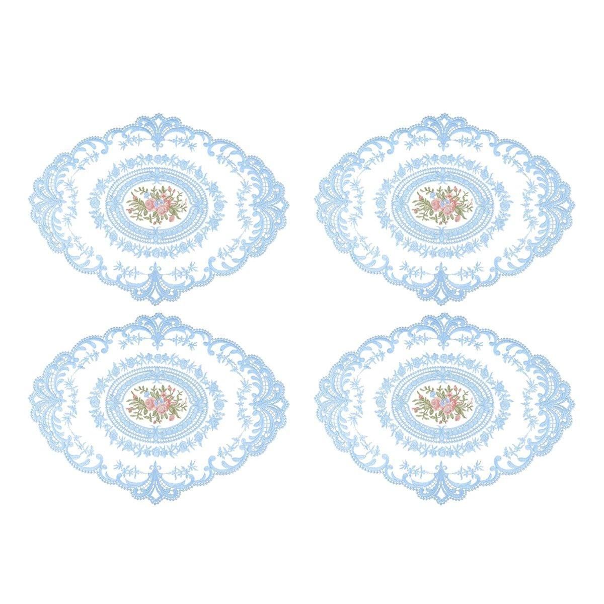 4 Pack Retro Lace Oval Placemats 31x42cm French Crochet Doilies 4 Colors Set - Sky Blue V528-LACE-PLACEMAT-SKY-BLUE-4PCS-830327
