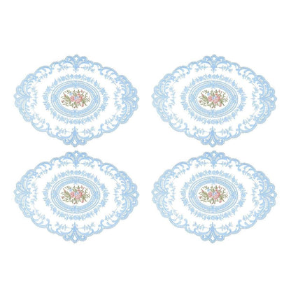 4 Pack Retro Lace Oval Placemats 31x42cm French Crochet Doilies 4 Colors Set - Sky Blue V528-LACE-PLACEMAT-SKY-BLUE-4PCS-830327