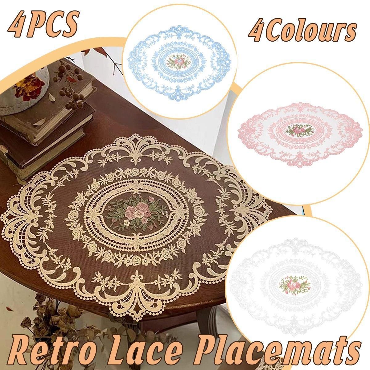 4 Pack Retro Lace Oval Placemats 31x42cm French Crochet Doilies 4 Colors Set - Sky Blue V528-LACE-PLACEMAT-SKY-BLUE-4PCS-830327