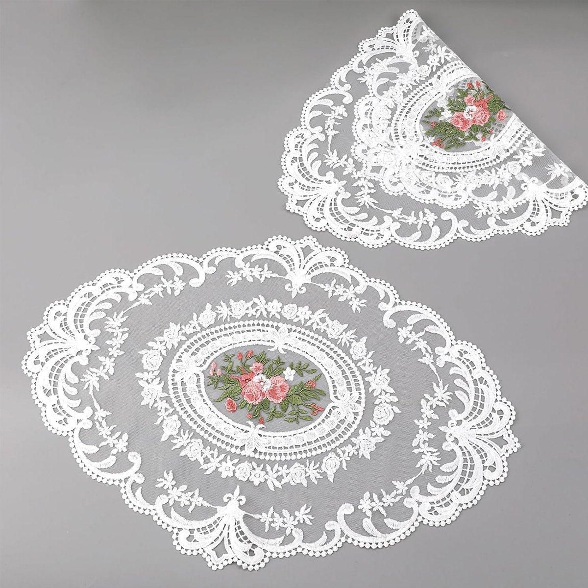 4 Pack Retro Lace Oval Placemats 31x42cm French Crochet Doilies 4 Colors Set - Sky Blue V528-LACE-PLACEMAT-SKY-BLUE-4PCS-830327