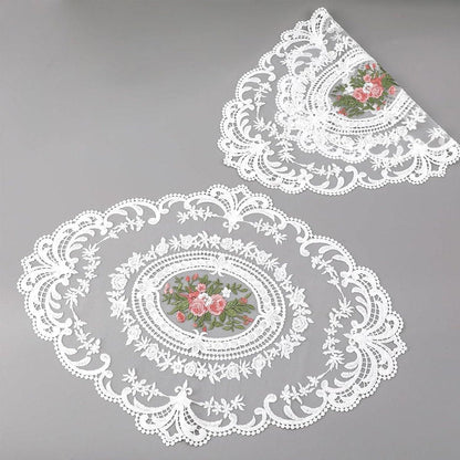 4 Pack Retro Lace Oval Placemats 31x42cm French Crochet Doilies 4 Colors Set - Sky Blue V528-LACE-PLACEMAT-SKY-BLUE-4PCS-830327