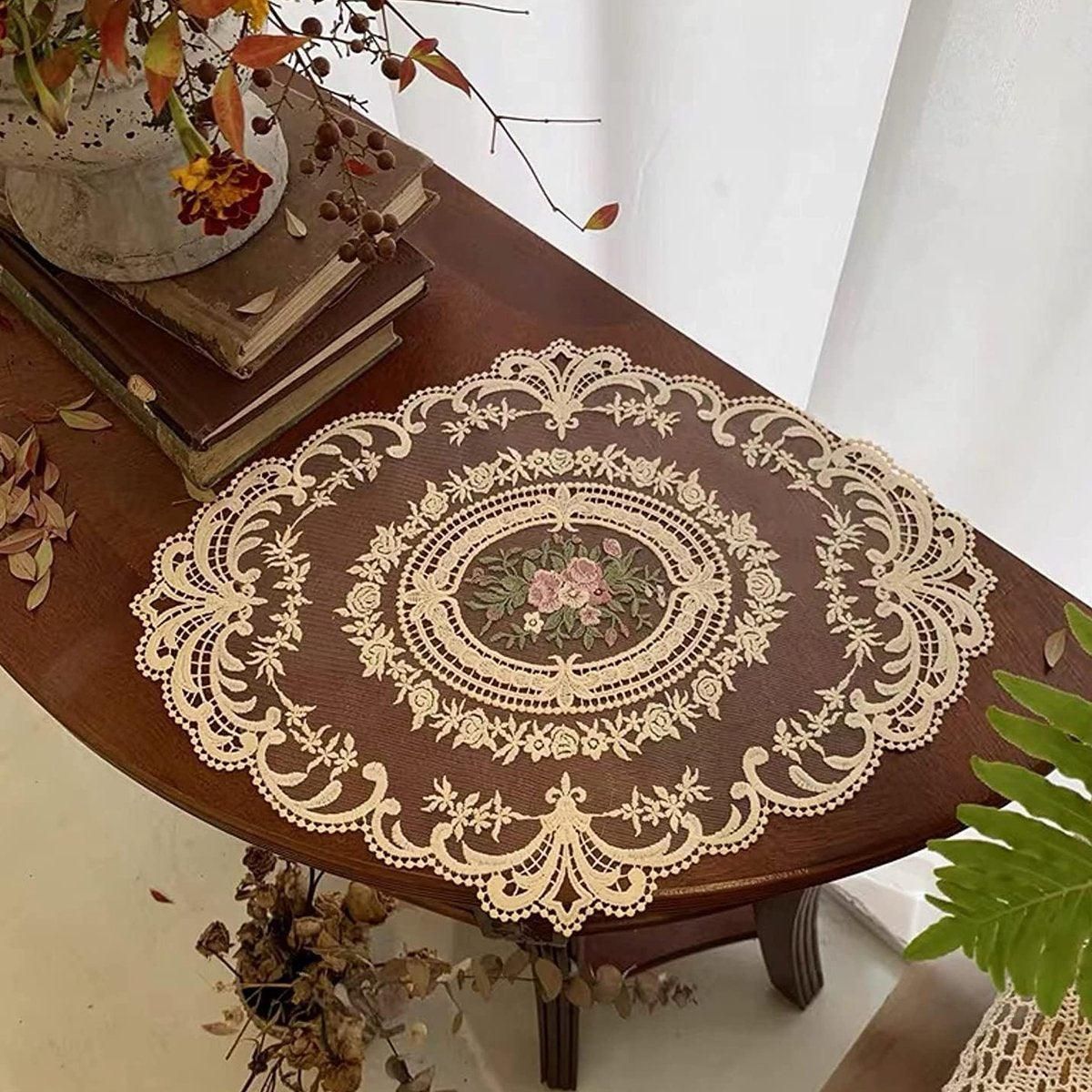 4 Pack Retro Lace Oval Placemats 31x42cm French Crochet Doilies 4 Colors Set - Sky Blue V528-LACE-PLACEMAT-SKY-BLUE-4PCS-830327