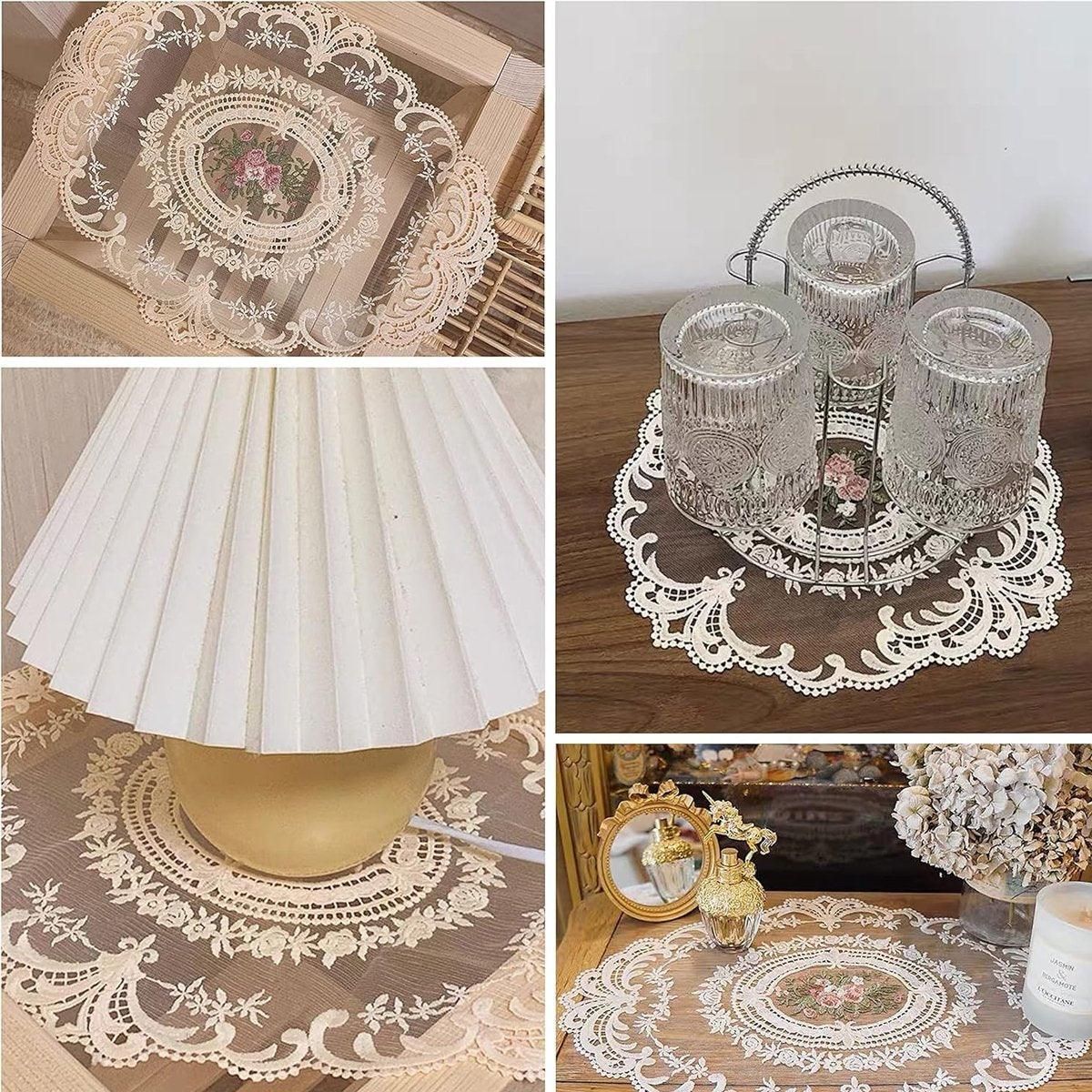 4 Pack Retro Lace Oval Placemats 31x42cm French Crochet Doilies 4 Colors Set - Sky Blue V528-LACE-PLACEMAT-SKY-BLUE-4PCS-830327