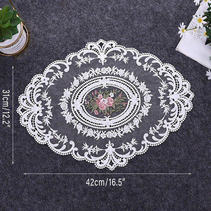 4 Pack Retro Lace Oval Placemats 31x42cm French Crochet Doilies 4 Colors Set - Sky Blue V528-LACE-PLACEMAT-SKY-BLUE-4PCS-830327