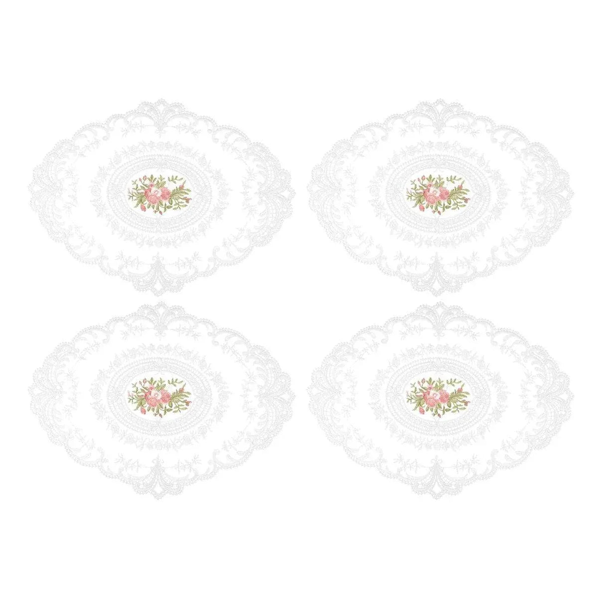 4 Pack Retro Lace Oval Placemats 31x42cm French Crochet Doilies 4 Colors Set - White V528-LACE-PLACEMAT-WHITE-4PCS-909133