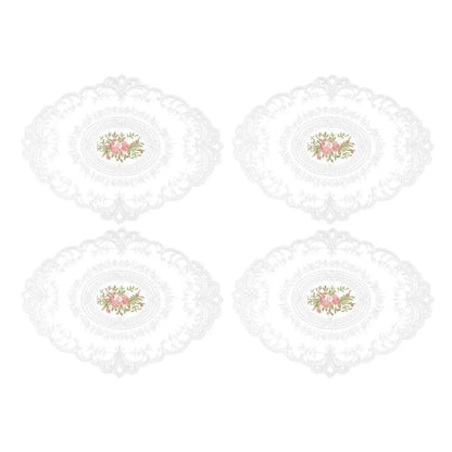 4 Pack Retro Lace Oval Placemats 31x42cm French Crochet Doilies 4 Colors Set - White V528-LACE-PLACEMAT-WHITE-4PCS-909133