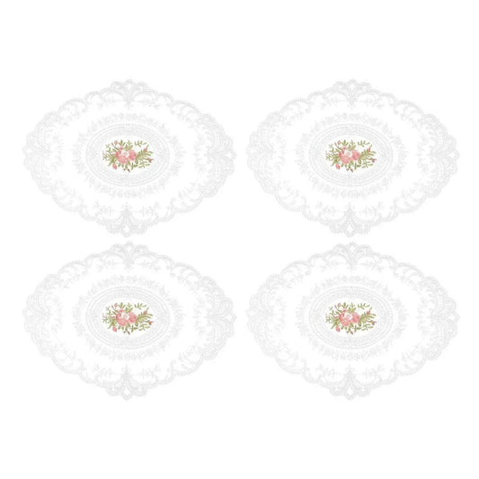 4 Pack Retro Lace Oval Placemats 31x42cm French Crochet Doilies 4 Colors Set - White V528-LACE-PLACEMAT-WHITE-4PCS-909133