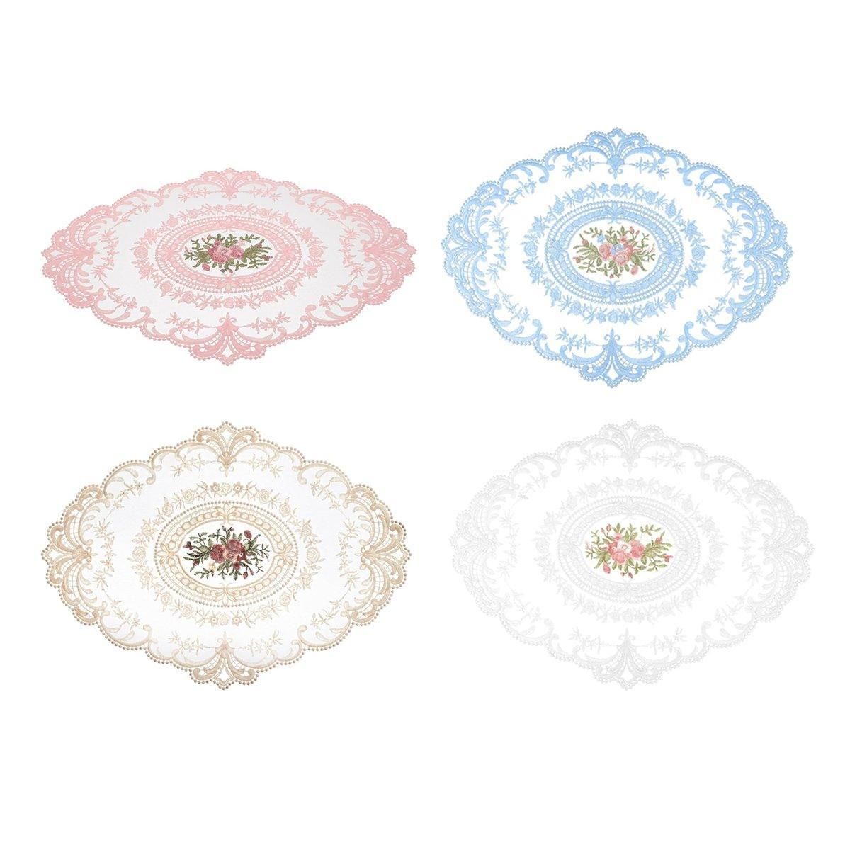 4 Pack Retro Lace Oval Placemats 31x42cm French Crochet Doilies 4 Colors Set - White V528-LACE-PLACEMAT-WHITE-4PCS-909133