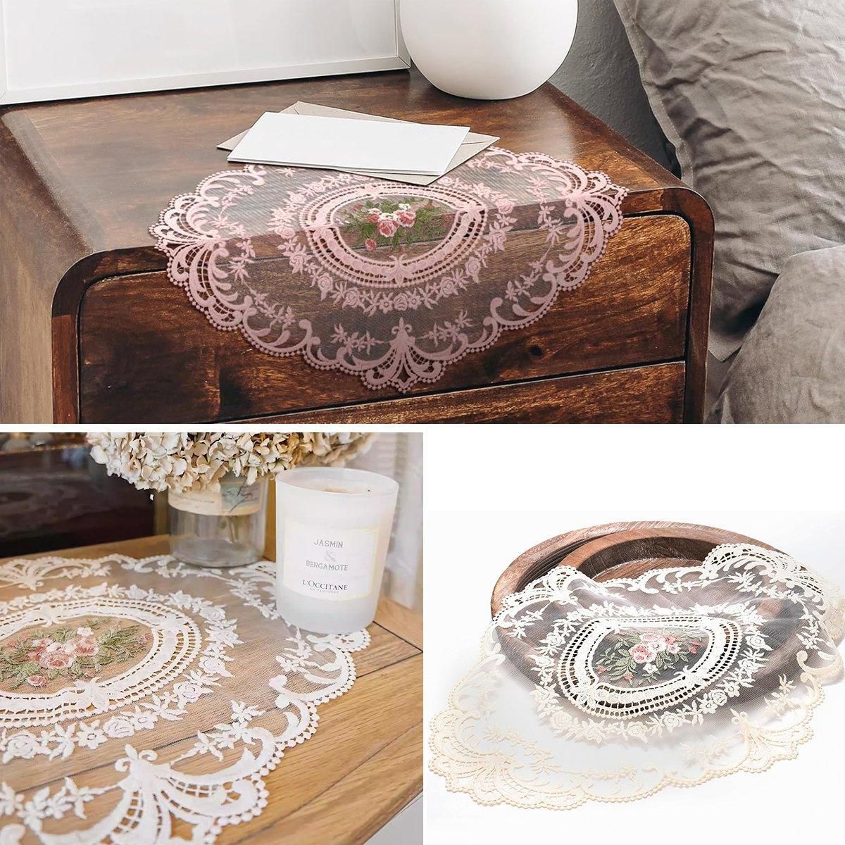 4 Pack Retro Lace Oval Placemats 31x42cm French Crochet Doilies 4 Colors Set - White V528-LACE-PLACEMAT-WHITE-4PCS-909133