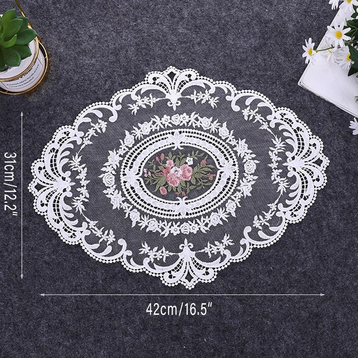 4 Pack Retro Lace Oval Placemats 31x42cm French Crochet Doilies 4 Colors Set - White V528-LACE-PLACEMAT-WHITE-4PCS-909133