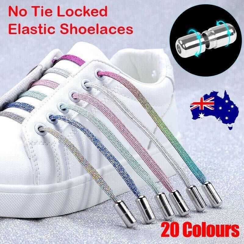 No Tie Locked Elastic Shoelace Shoe Lace Lazy Laces Sneakers Sports - NO.22 Silver Grey V528-LACES-NO-19SILVERGREY-12383