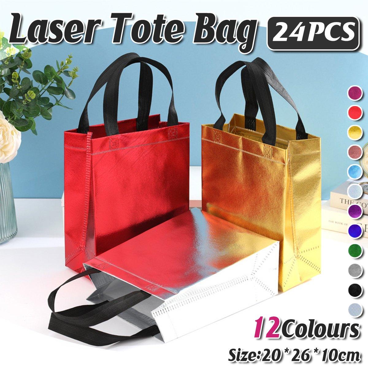 24pcs Laser Non Woven Gift Bags Tote Bags for Party Favor Wedding and Birthday - Rose Red V528-LASER-BAG-24PCS-ROSE-RED-490065