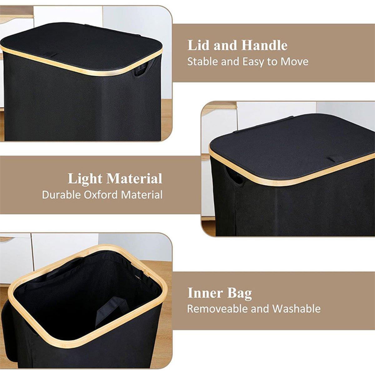 Bathroom Laundry Basket Large Clothes Hamper Dirty Laundry Storage Organizer - Black V528-LAUNDRY-BASKET-BLACK-306341