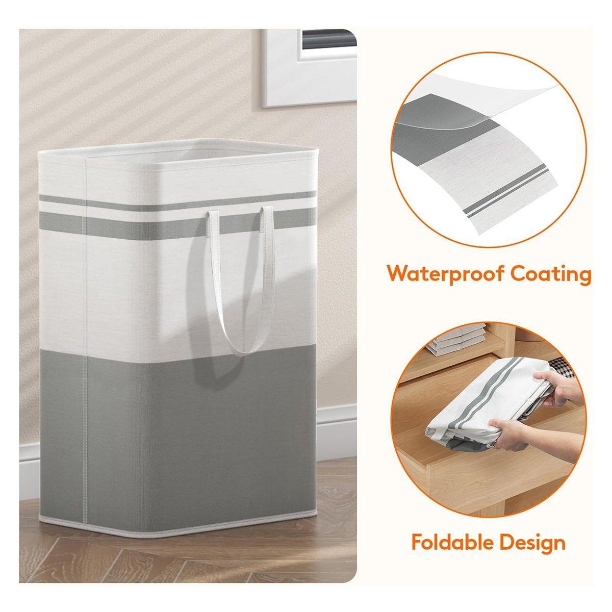 Foldable Canvas Laundry Basket for Dirty Clothes Storage Bag Hamper Organizer - Grey V528-LAUNDRY-BASKET-GREY-561258