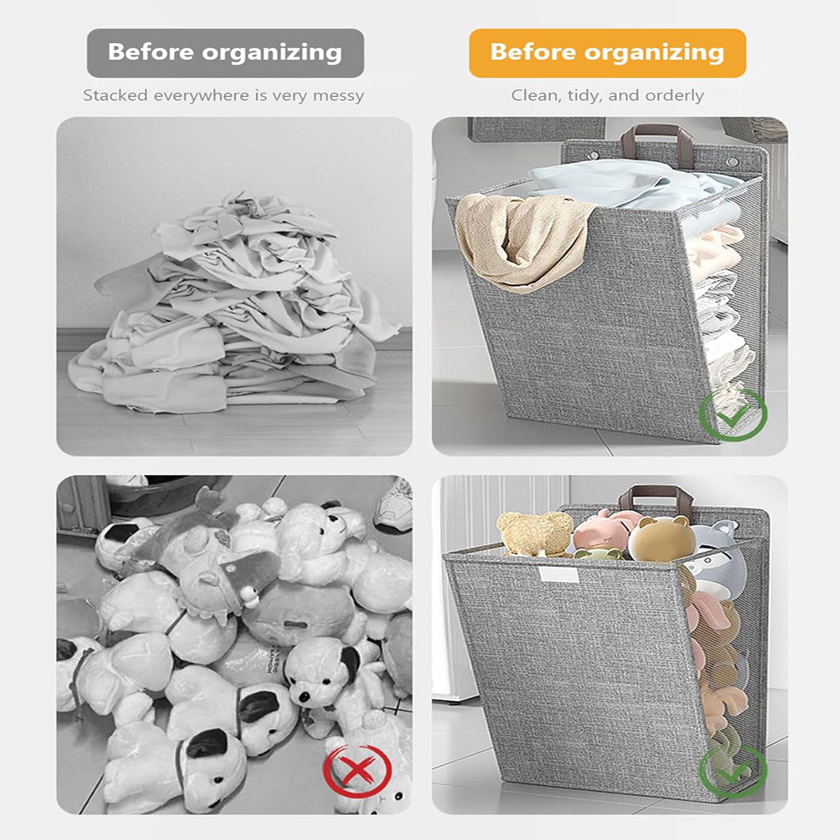 Foldable Laundry Basket Wall Mounted Clothes Storage Basket Household Organizer - Grey V528-LAUNDRY-BASKET-GREY-L-772334