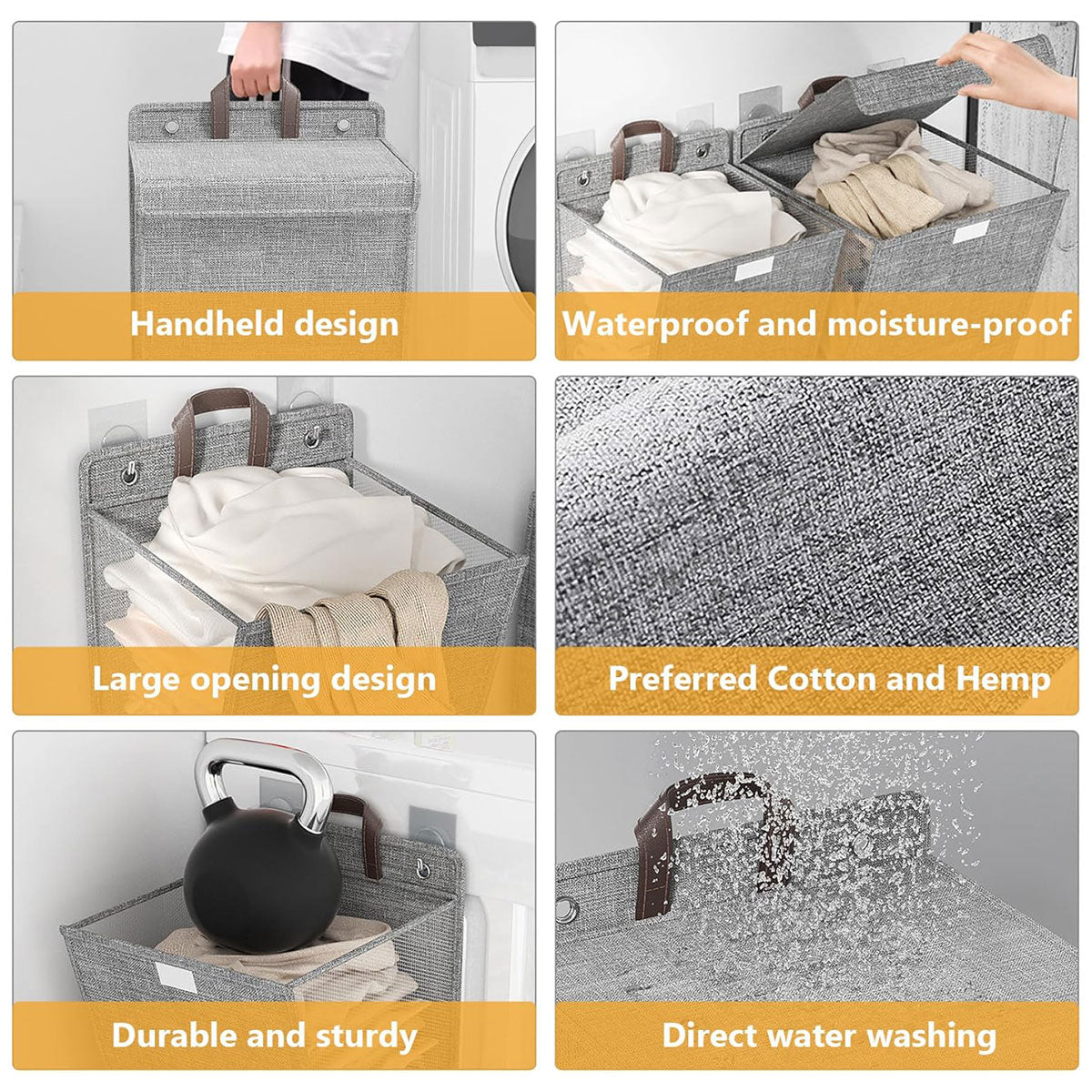 Foldable Laundry Basket Wall Mounted Clothes Storage Basket Household Organizer - Grey V528-LAUNDRY-BASKET-GREY-L-772334