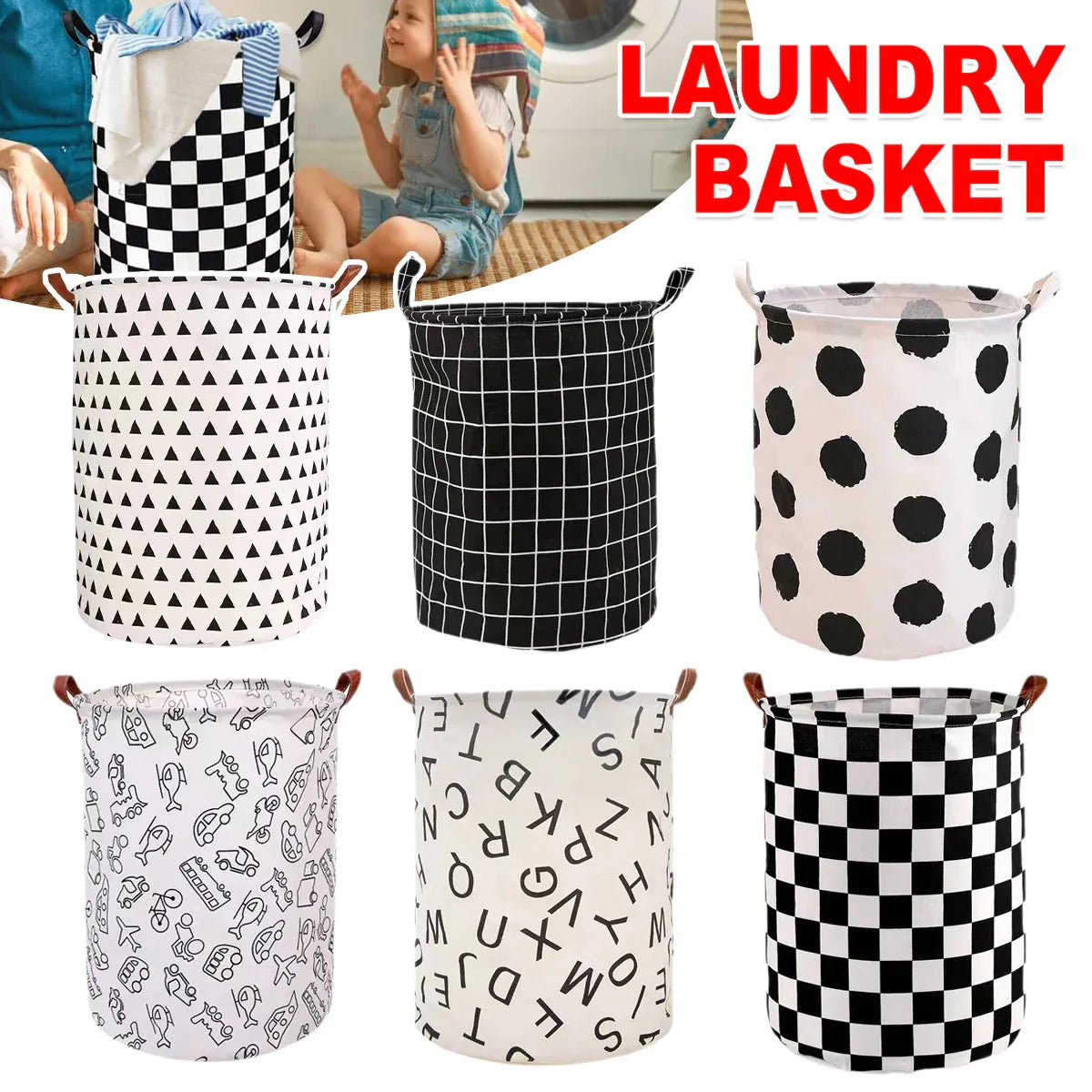 Foldable Laundry Basket Dirty Clothes Hamper Toy Storage Organizer Storage Bin - Black And White Chess V528-LAUNDRY-BASKET-HBQG-540078
