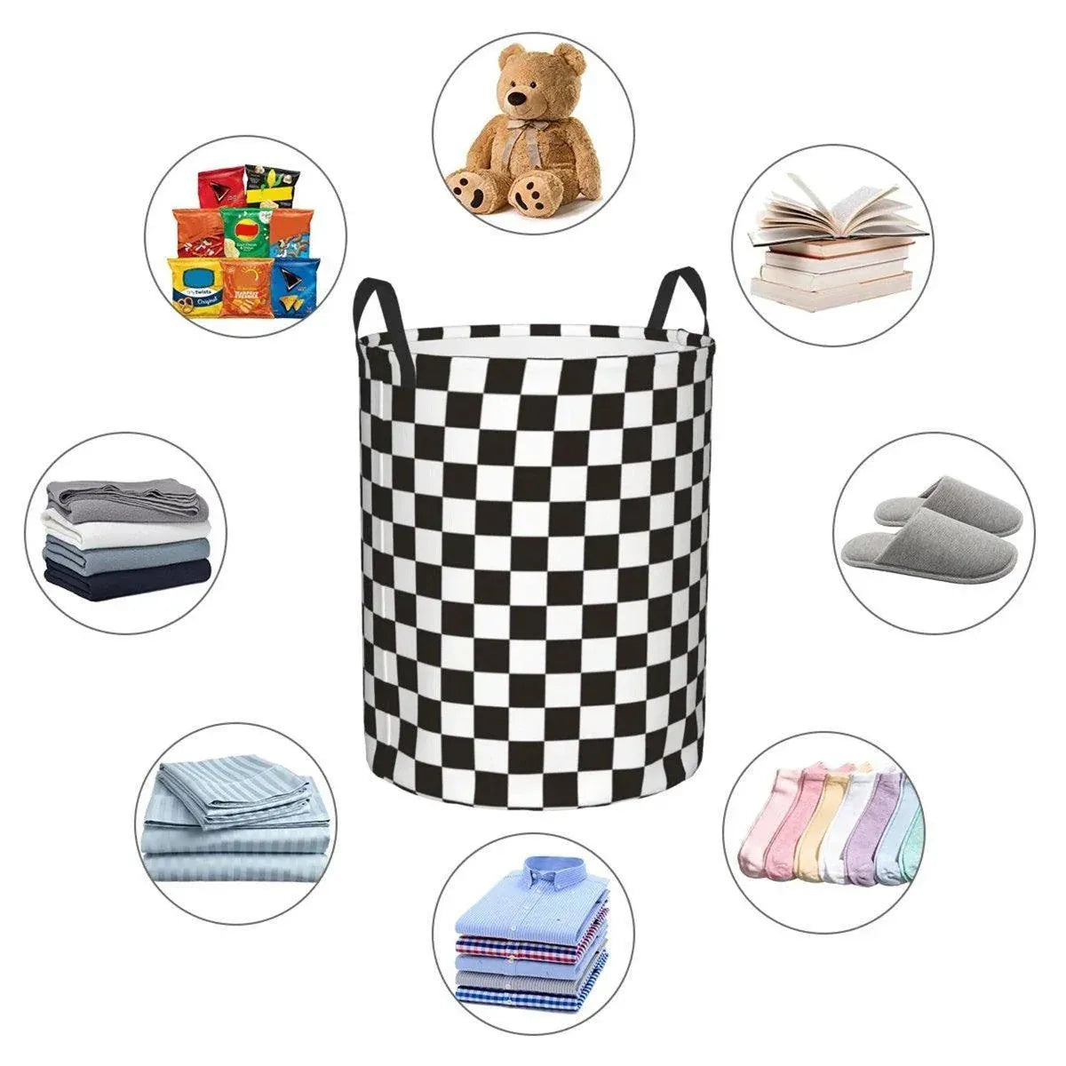 Foldable Laundry Basket Dirty Clothes Hamper Toy Storage Organizer Storage Bin - Black And White Chess V528-LAUNDRY-BASKET-HBQG-540078