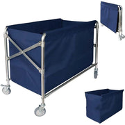 Folding Linen Trolley with Hand Push Design for Storage Room Cleaning Service V528-LAUNDRY-CART-BLUE-617160