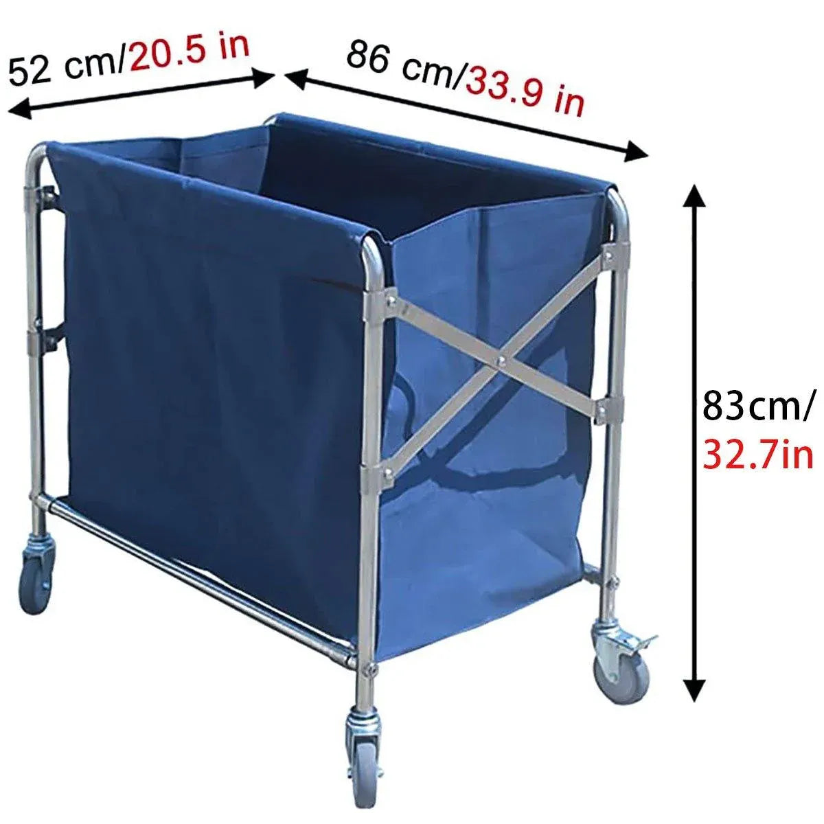 Folding Linen Trolley with Hand Push Design for Storage Room Cleaning Service V528-LAUNDRY-CART-BLUE-617160