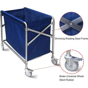 Folding Linen Trolley with Hand Push Design for Storage Room Cleaning Service V528-LAUNDRY-CART-BLUE-617160