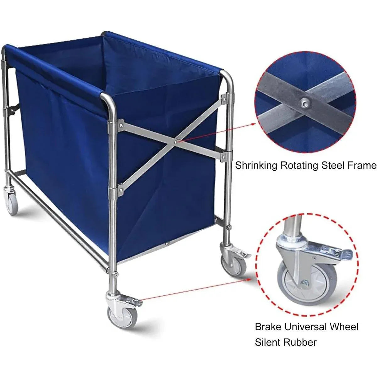 Folding Linen Trolley with Hand Push Design for Storage Room Cleaning Service V528-LAUNDRY-CART-BLUE-617160