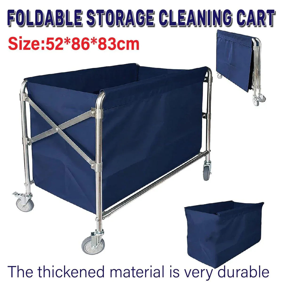 Folding Linen Trolley with Hand Push Design for Storage Room Cleaning Service V528-LAUNDRY-CART-BLUE-617160