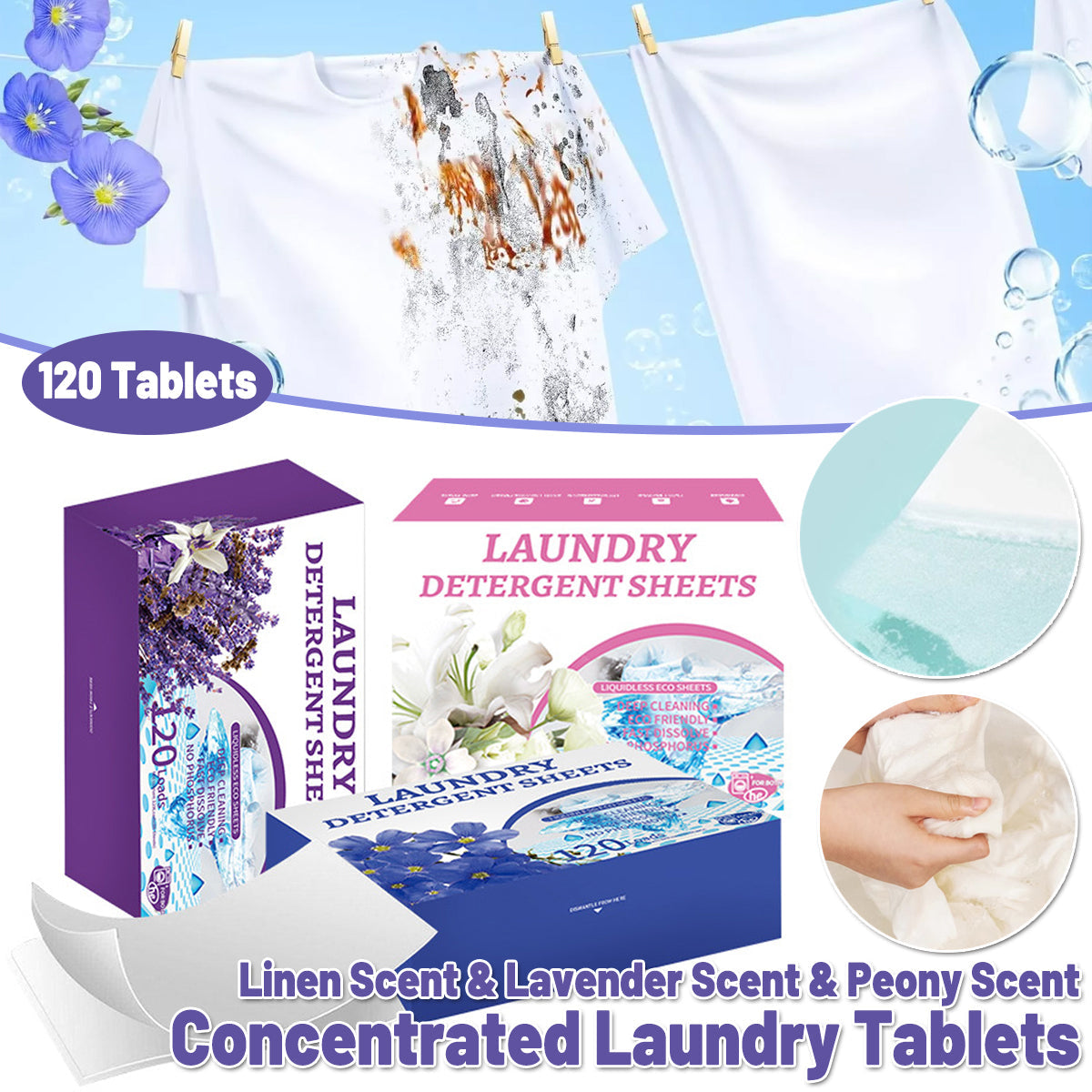 Laundry Tablets Set Portable Cleaning Pods Concentrated for Household Washing - Flax V528-LAUNDRY-POWDER-FLAX-909501