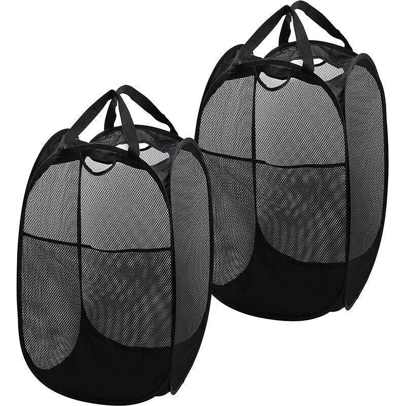 2PCS Foldable Mesh Laundry Hampers with Handles and Pocket for Clothes Storage V528-LAUNDRYBASKET-2PCS-86705