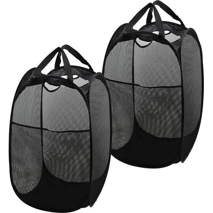 2PCS Foldable Mesh Laundry Hampers with Handles and Pocket for Clothes Storage V528-LAUNDRYBASKET-2PCS-86705