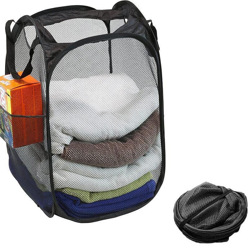 2PCS Foldable Mesh Laundry Hampers with Handles and Pocket for Clothes Storage V528-LAUNDRYBASKET-2PCS-86705