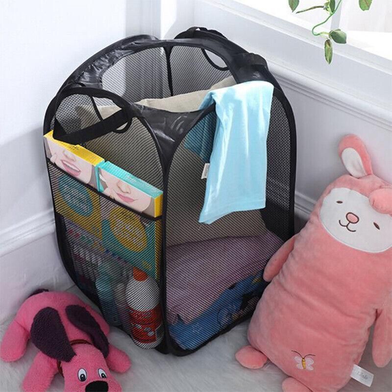 2PCS Foldable Mesh Laundry Hampers with Handles and Pocket for Clothes Storage V528-LAUNDRYBASKET-2PCS-86705