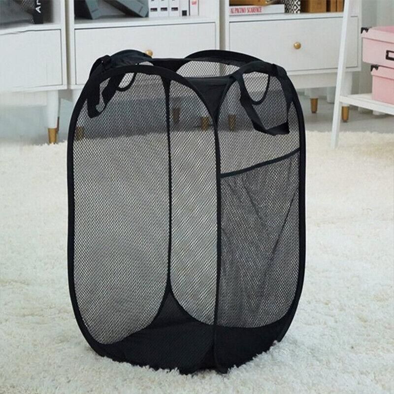 2PCS Foldable Mesh Laundry Hampers with Handles and Pocket for Clothes Storage V528-LAUNDRYBASKET-2PCS-86705