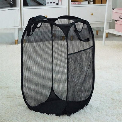 2PCS Foldable Mesh Laundry Hampers with Handles and Pocket for Clothes Storage V528-LAUNDRYBASKET-2PCS-86705