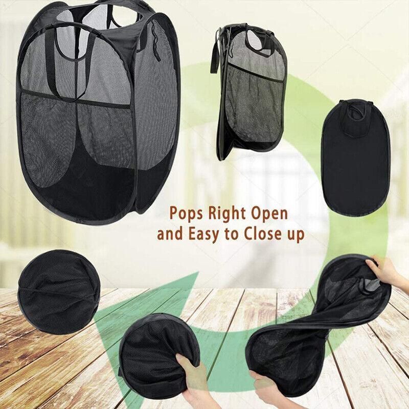 2PCS Foldable Mesh Laundry Hampers with Handles and Pocket for Clothes Storage V528-LAUNDRYBASKET-2PCS-86705