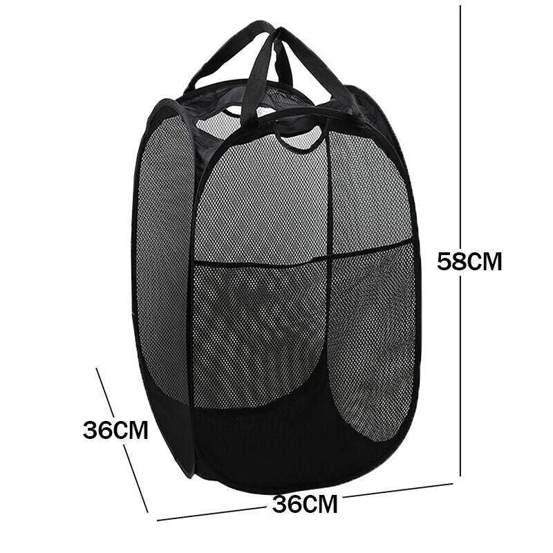 2PCS Foldable Mesh Laundry Hampers with Handles and Pocket for Clothes Storage V528-LAUNDRYBASKET-2PCS-86705