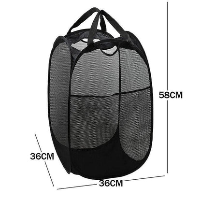 2PCS Foldable Mesh Laundry Hampers with Handles and Pocket for Clothes Storage V528-LAUNDRYBASKET-2PCS-86705