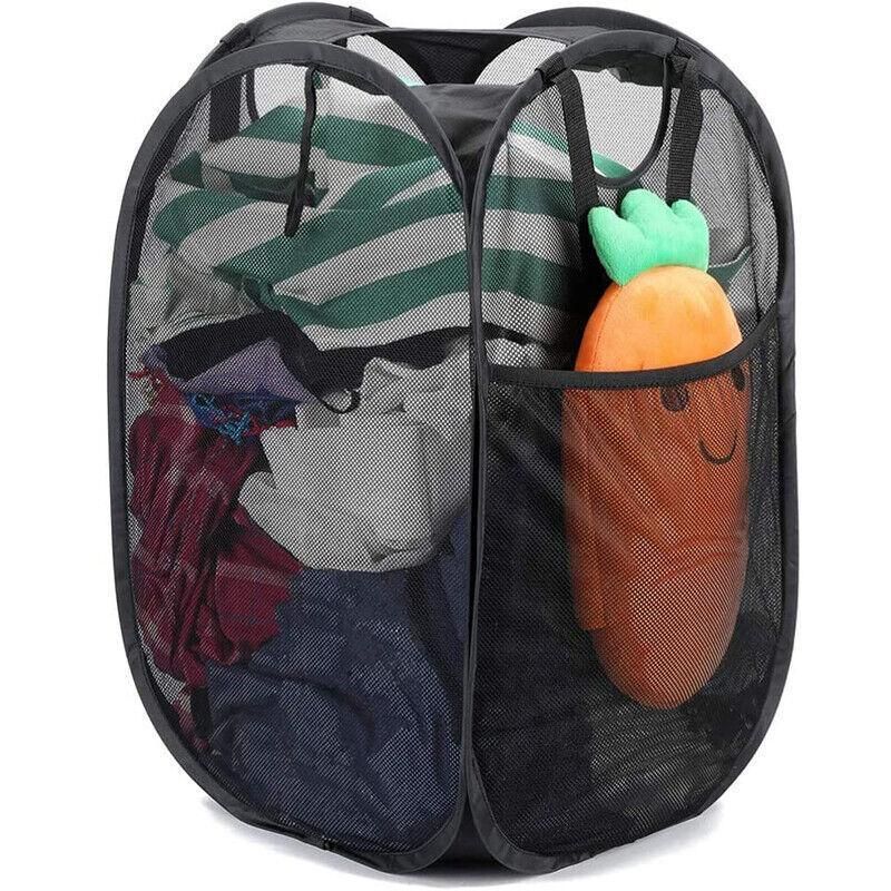 2PCS Foldable Mesh Laundry Hampers with Handles and Pocket for Clothes Storage V528-LAUNDRYBASKET-2PCS-86705