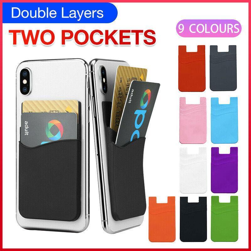 Silicone Phone Card Holder Double Layer Adhesive Wallet with 3M Backing - Orange V528-LAYERSCARDHOLDER-ORANGE-284931