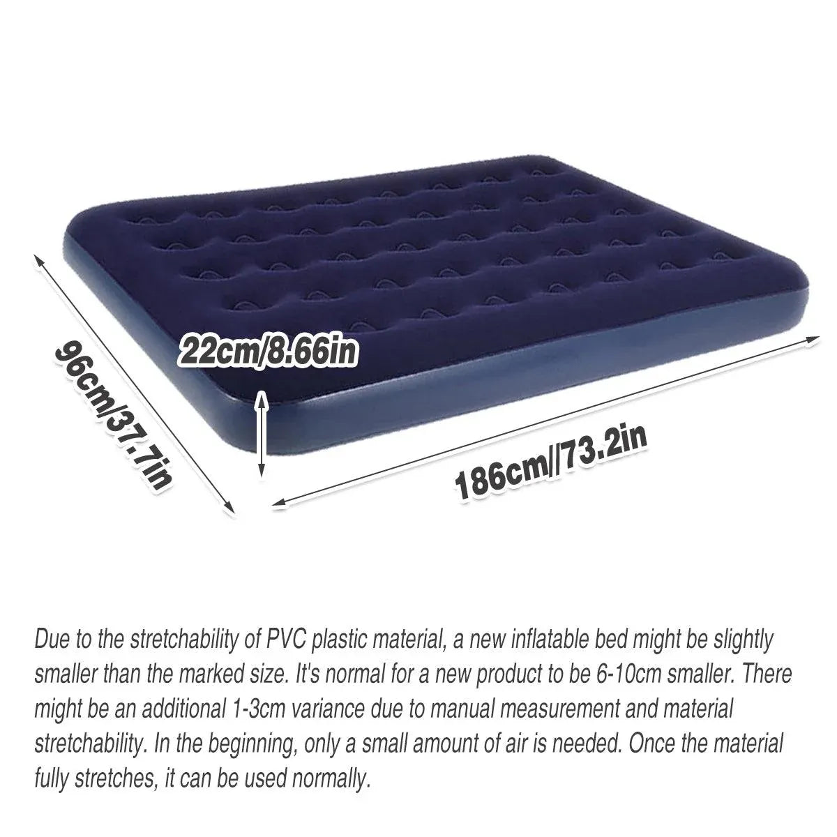 Single Inflatable Airbed 186x96cm Easy Inflate Flocked Air Mattress for Camping Guests V528-LAZY-MATTRESS-BLUE-759938